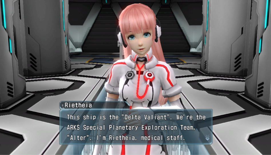 English dialogue with Rietheia aboard the Delta Valiant